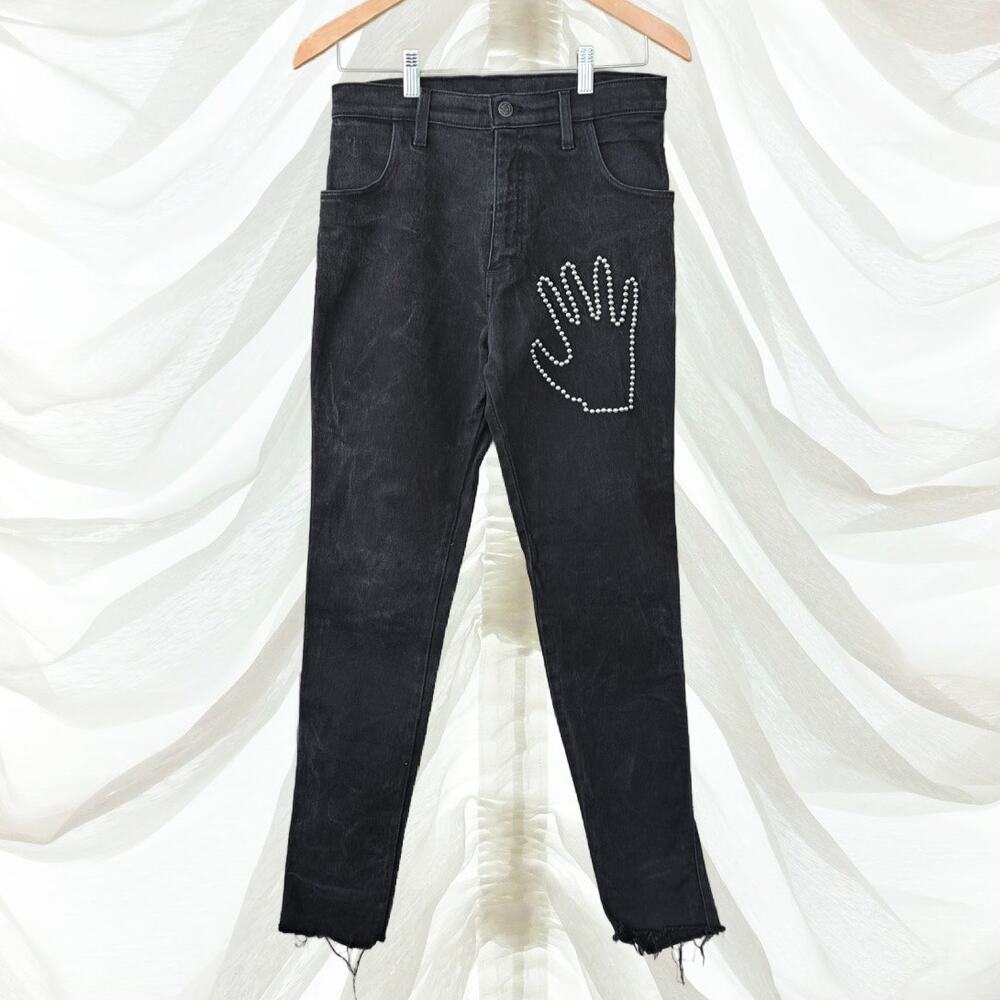 Vintage Y2k LIP SERVICE Black Studded Hand Skinny Jeans Mall Goth Cyber Punk